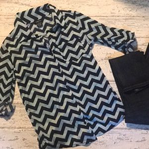 Rue 21 light blue and navy chevron blouse